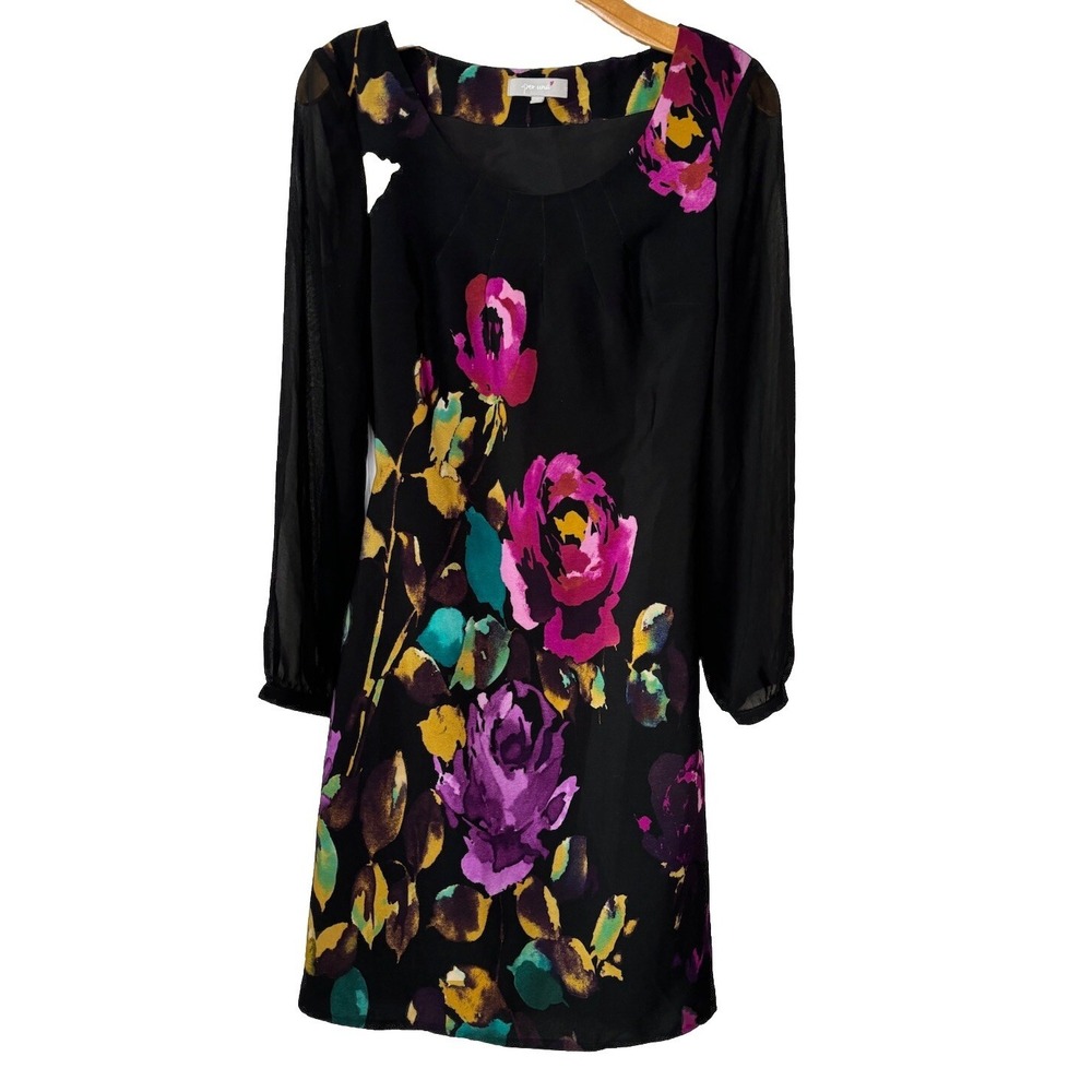 per una Dress Black Cascading Dark Floral‎ 8 Sheer Lined L/S Tie Back Witchy